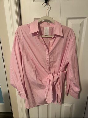 ETINC Pink Striped Tie-Front Button Shirt